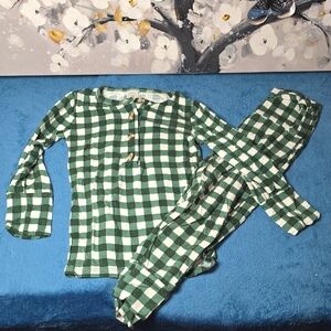 Lou Lou & Company Rop & Bottom Set Plaid Green and White 2t